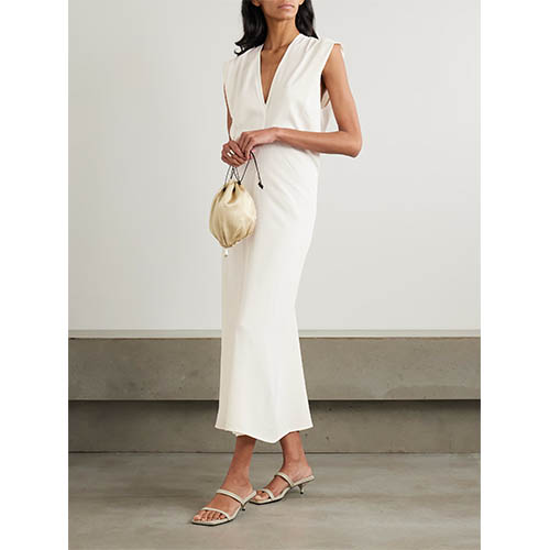 Testreszabott Ivory ujjatlan Deep V Midi ruha